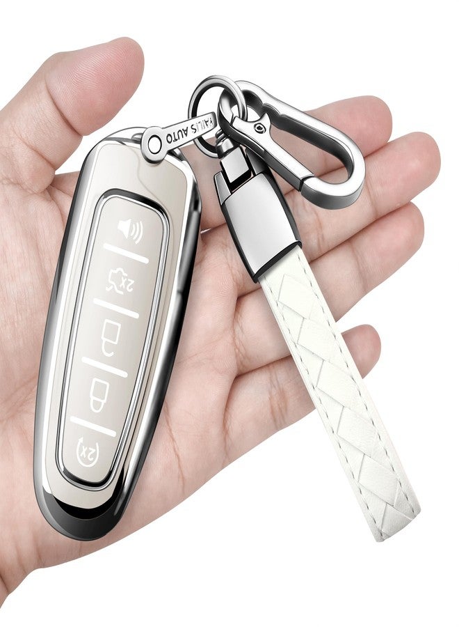 Sindeda for Ford Key Fob Cover with Keychain Soft Full Protection Key Shell Key Case Compatible with Ford C-Max Edge Escape Expedition Explorer Flex Focus Taurus Lincoln MKS MKT MKX Navigator (White) - Image 1